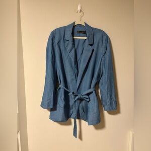 New York & Company Blue Denim Belted Blazer XL
